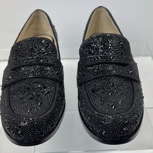 Betsey Johnson Black Embellished crystal Penny Loafers